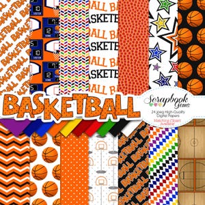 BASKETBALL Digitale Papiere, 24 Stück, 12 "x 12", High Quality JPEGs Sofort Download Anzeigetafel Korb Korb Netz Sport