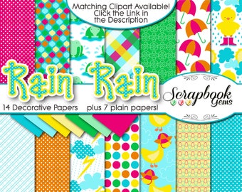 RAIN RAIN.. Digital Papers, 21 Pieces, 12" x 12", High Quality JPEGs, Instant Download frog turtle duck spring lighting rainy water umbrella
