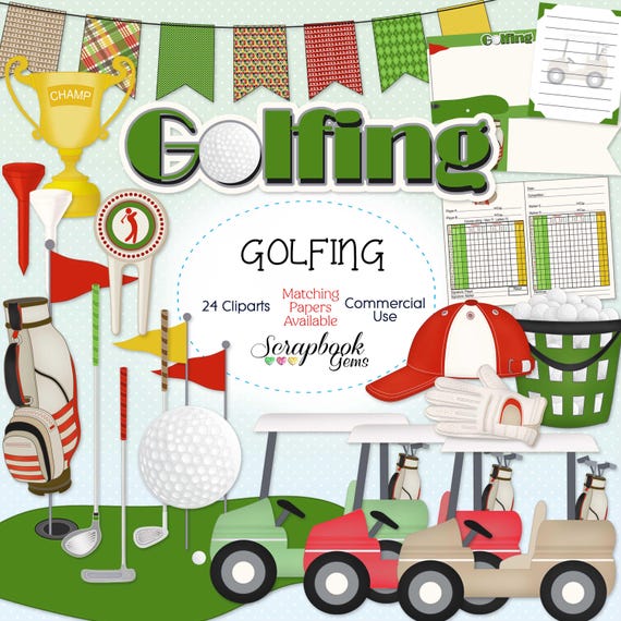 GOLFING Clipart, 24 png Clipart files Instant Download sports golf clubs golf ball golf cart putter driver iron pegs trophy sporting banner