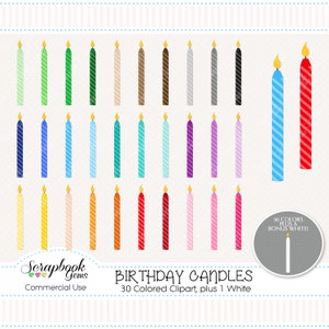 GEBURTSTAGSKERZEN Clipart, 31 png Clipart Dateien, Instant Download Geburtstag, Kuchen, Kerze, Flamme, Party, Feier, Regenbogen Farbe Clipart