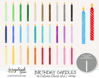 BIRTHDAY CANDLES Clipart, 31 png Clipart files Instant Download birthday, cake, candle, flame, party, celebration, rainbow color clipart