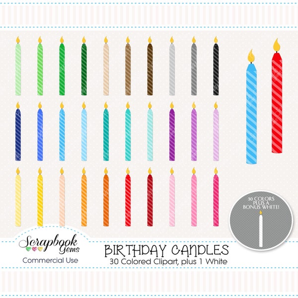 BIRTHDAY CANDLES Clipart, 31 png Clipart files Instant Download birthday, cake, candle, flame, party, celebration, rainbow color clipart