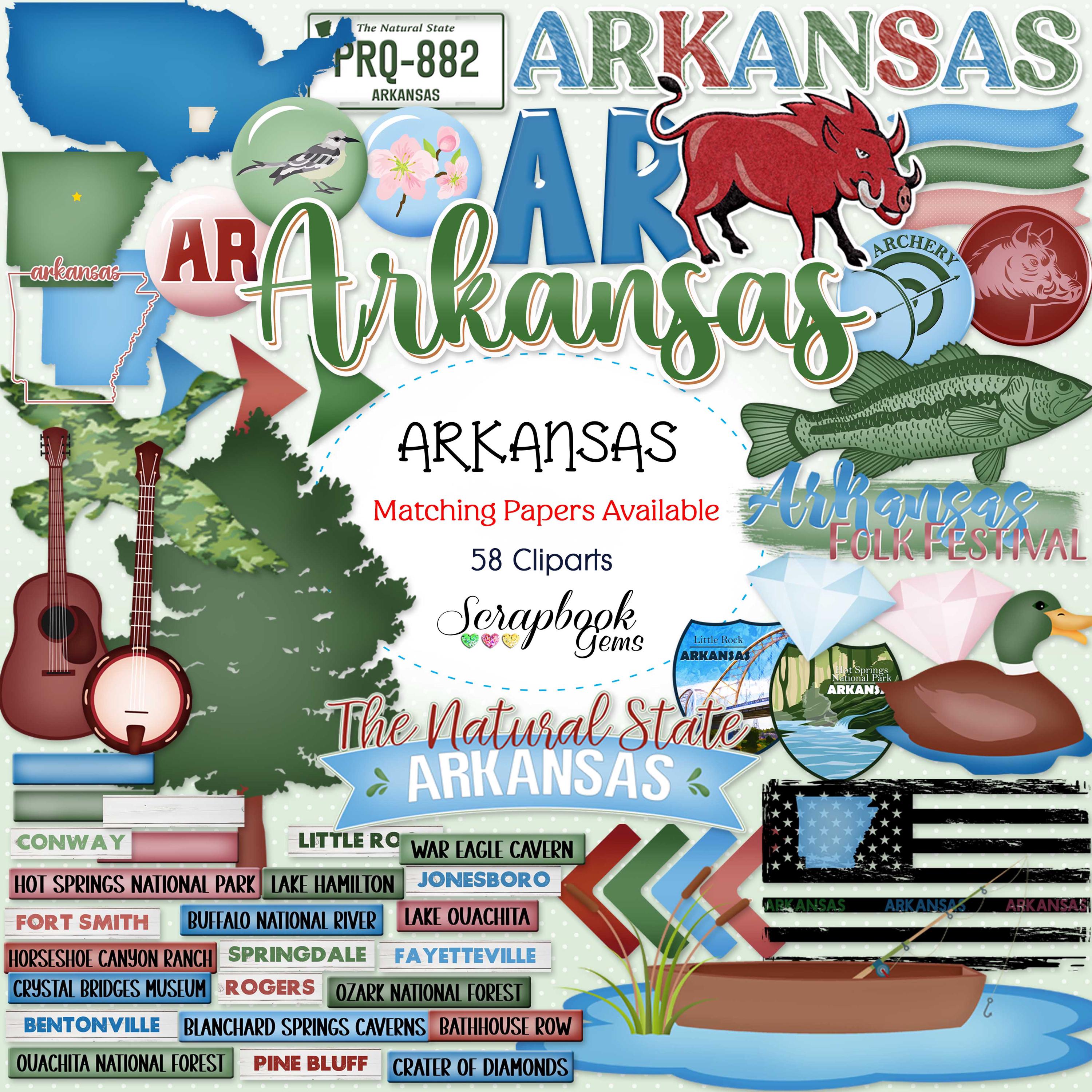 ARKANSAS STATE Clipart, 58 png Clipart files, Instant Download folk festival, folk festival, hog hunt, duck hunting, largemouth bass fishing