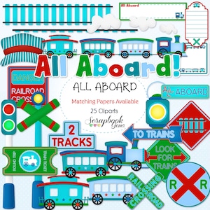 TODOS A BORDO Clipart, 25 arquivos png Clipart Download instantâneo trilhos de trem vagão trilhos de trem passageiro menino aniversário bebê condutor