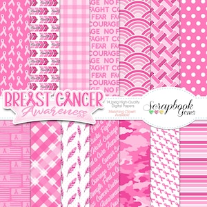 Carta digitale per la consapevolezza del cancro al seno, 14 pezzi, 12" x 12", JPEG di alta qualità, download istantaneo, nastro rosa per il cancro al seno, bandiera del cancro
