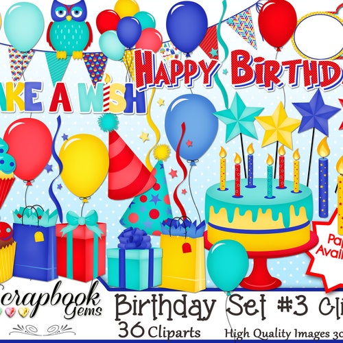 BIRTHDAY Set 3 Clipart 36 Png Clipart Files Instant Download - Etsy