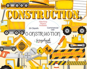 CONSTRUCTION Clipart, 27 png Clipart files Instant Download tractor dumptruck backhoe cement truck roadwork tools hammer screwdriver wrench