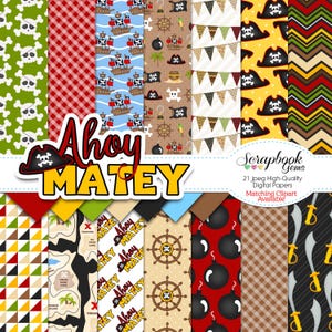 AHOY MATEY digitaal papier, 21 stuks, 12 x 12 inch, jpeg-bestanden van hoge kwaliteit, instant download olifant, jungle, safari, dierentuin, slang, gorilla, jaguar