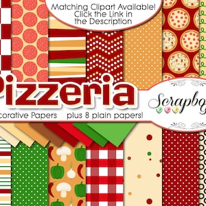 Papéis digitais PIZZERIA, 22 peças, 12" x 12", JPEGs de alta qualidade, download instantâneo, cogumelo calabresa, pizza de azeitona, clipart, almoço, queijo