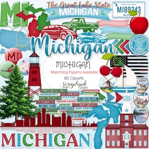 MICHIGAN STATE clipart, 60 png clipart-bestanden, instant download vuurtoren, henry ford, auto's, busje, vrachtwagen, grote meren, kersen, appel, zeil