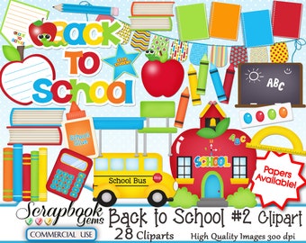 BACK TO SCHOOL #2 Clipart, 28  png Clipart files, Instant Download, commercial use, textbook, school bus, calculator, glue, chalkboard apple