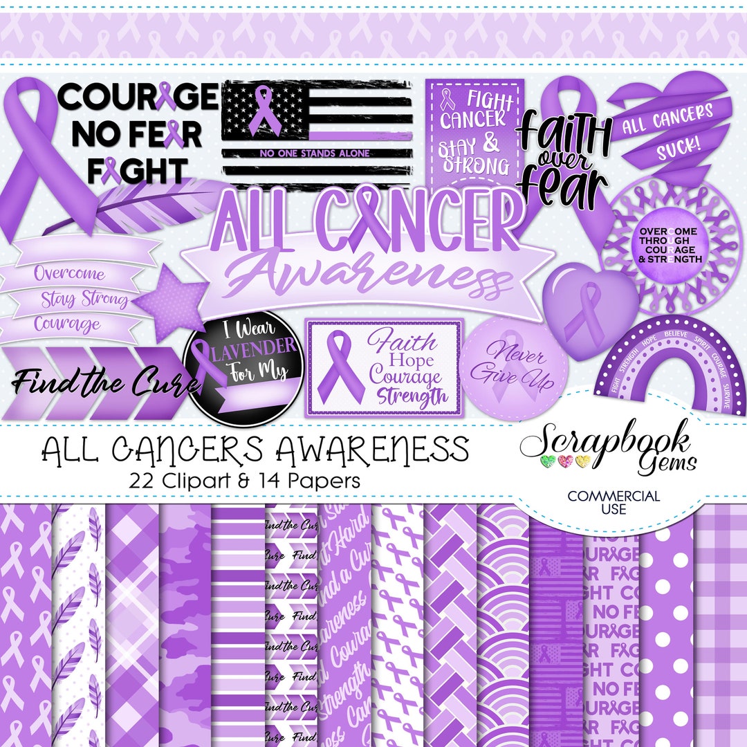 ALL CANCER Awareness Clipart & Papers Kit, 22 Png Clipart Files, 14 ...
