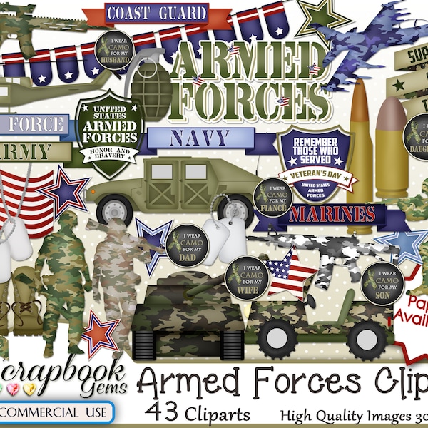 ARMED FORCES Clipart, 43 png Clipart files, Instant Download, army, navy, marines, air force, coast guard, ar-15, m-16, rifle, gun, military