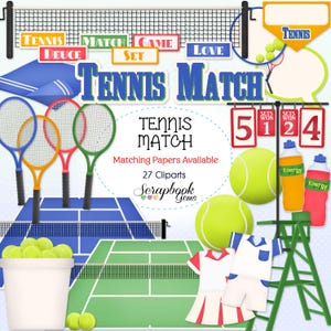 Clipart MATCH DE TENNIS, 27 fichiers png Téléchargement instantané raquette de tennis balle de tennis filet de tennis court de tennis robe de tennis sports clipart