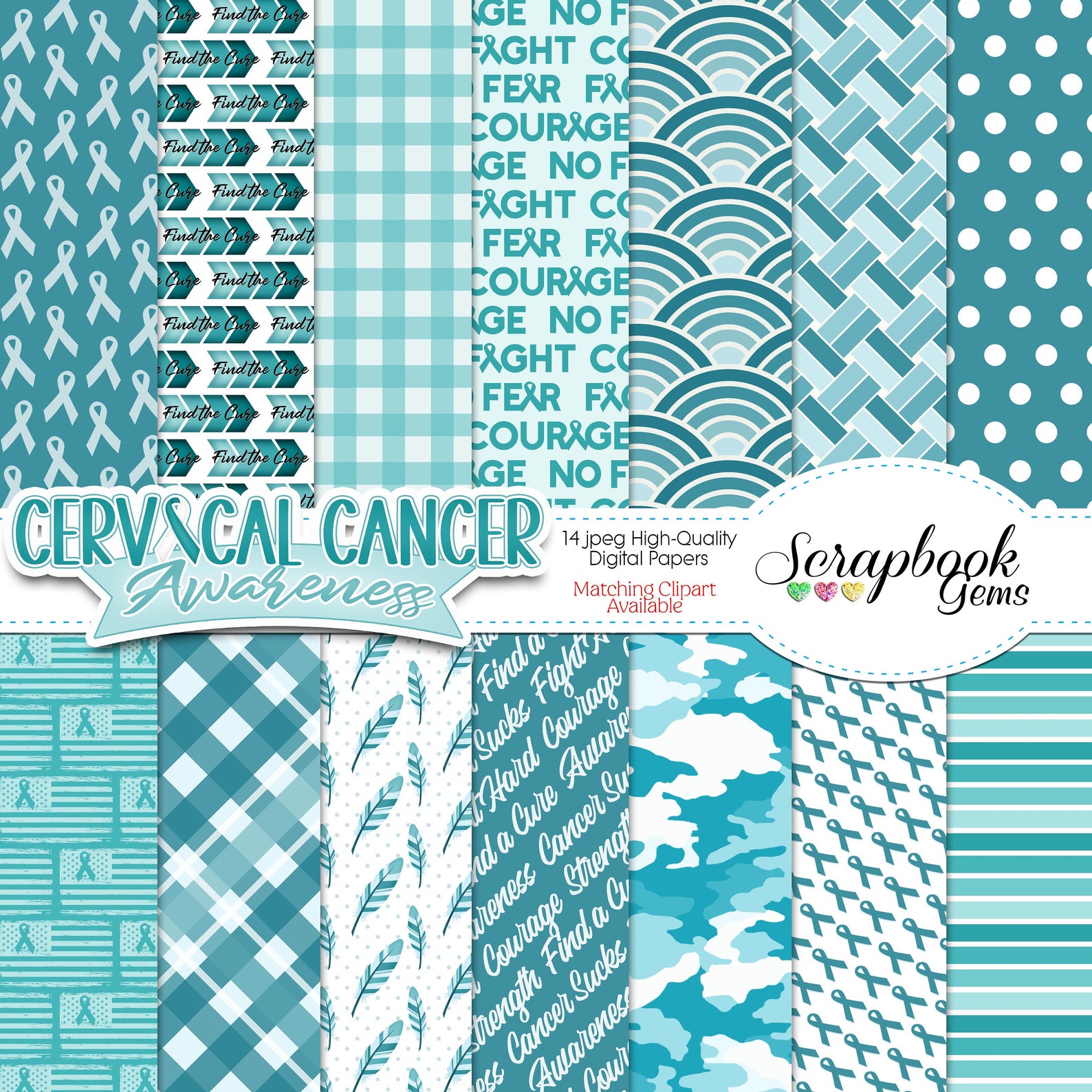 CERVICAL CANCER Awareness Clipart & Papers Kit, 22 Png Clipart Files ...