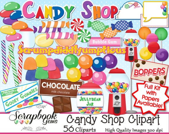 CANDY SHOP Clipart, 56 Png Clipart Files Instant Download Bubble.