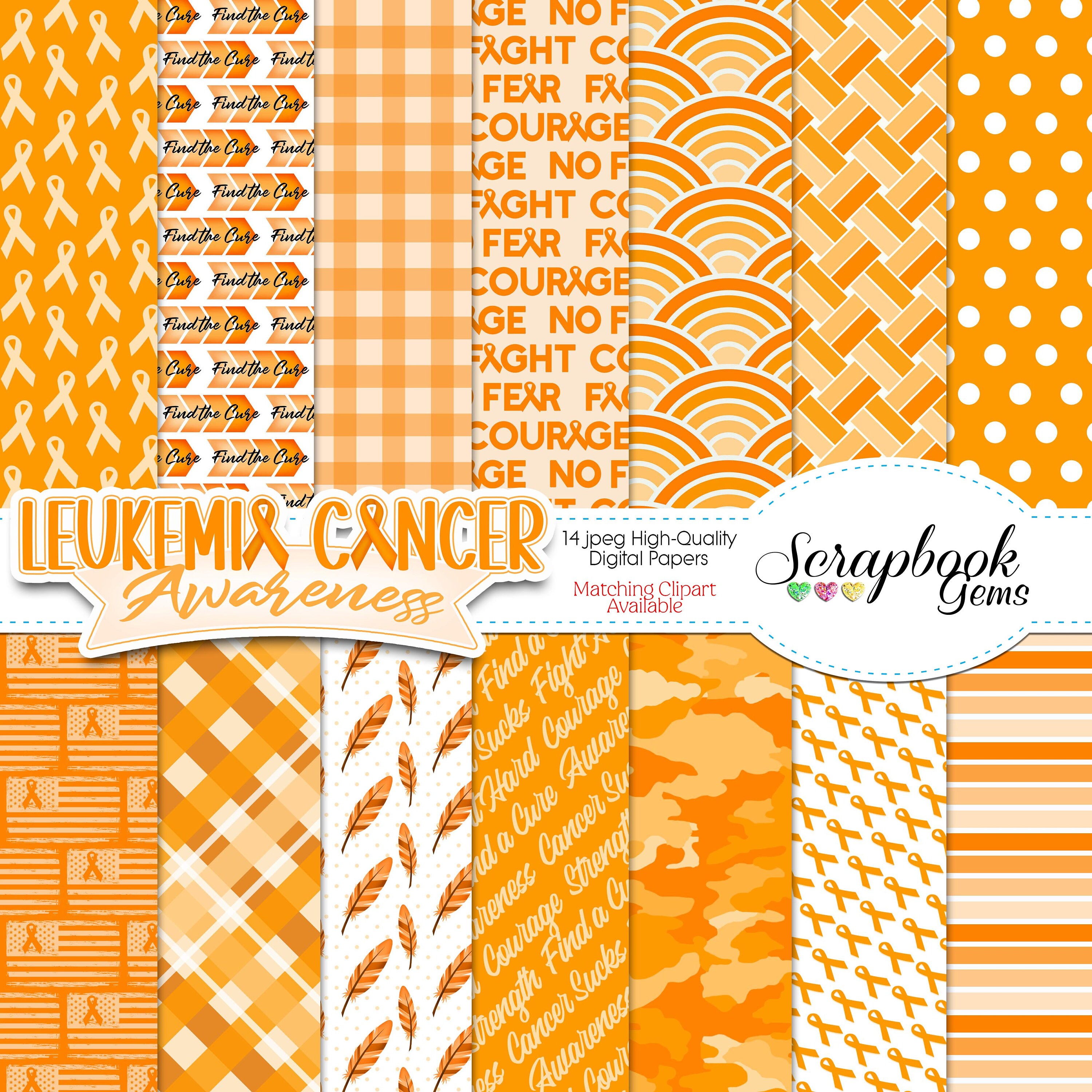 LEUKEMIA CANCER Awareness Clipart & Papers Kit, 22 Png Clipart Files ...