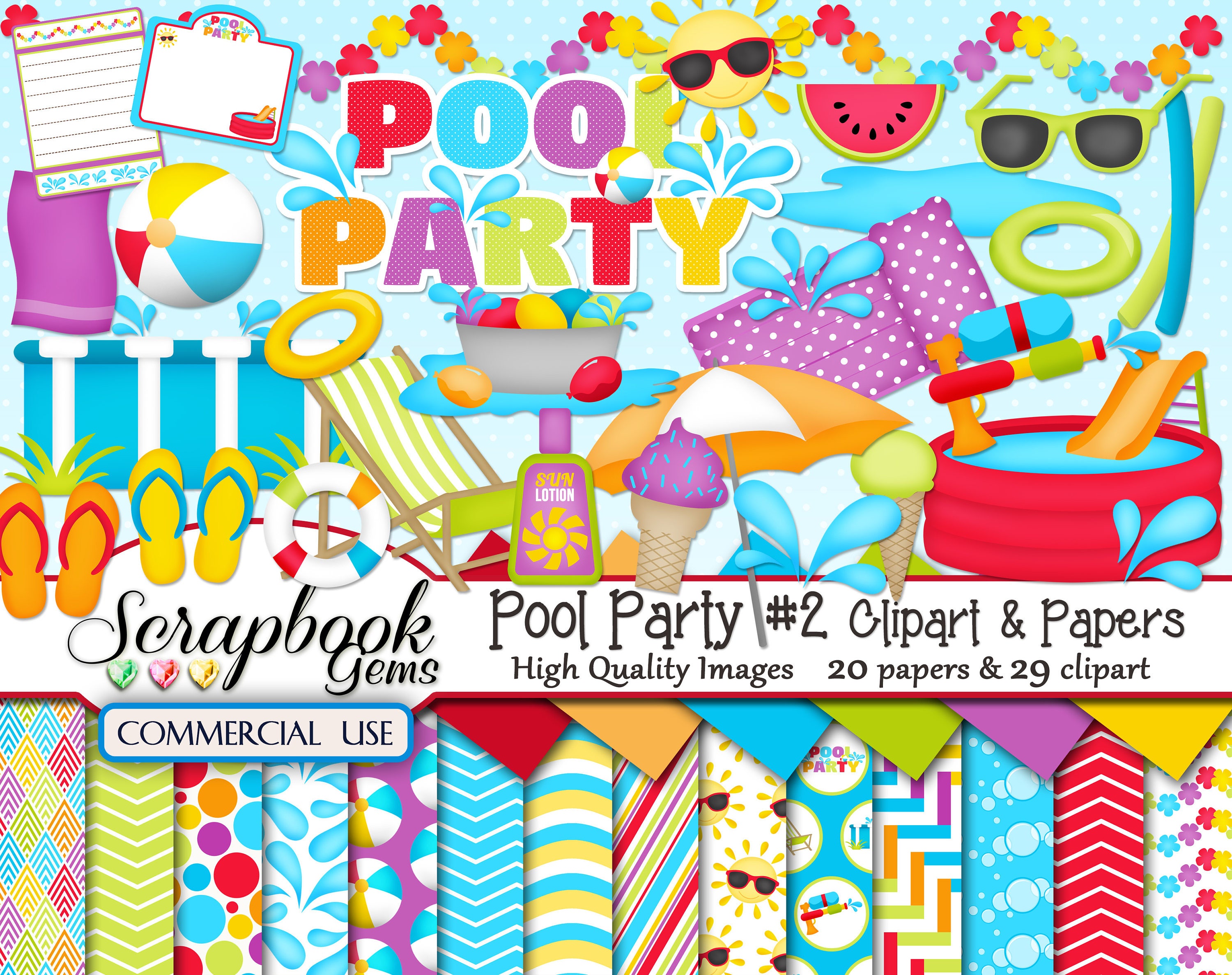 Pool Party PNG Clipart - Summer Fun Swimsuit Pool Noodle Squirt Gun Beach  Ball Floaties Water Balloons Clip Art - For Commercial Use