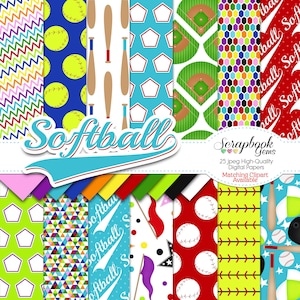 Digitale SOFTBALL-papieren, 25 stuks, 12" x 12", hoge kwaliteit jpeg's directe download scorebord honkbalhandschoen veld vleermuis honkbal sport