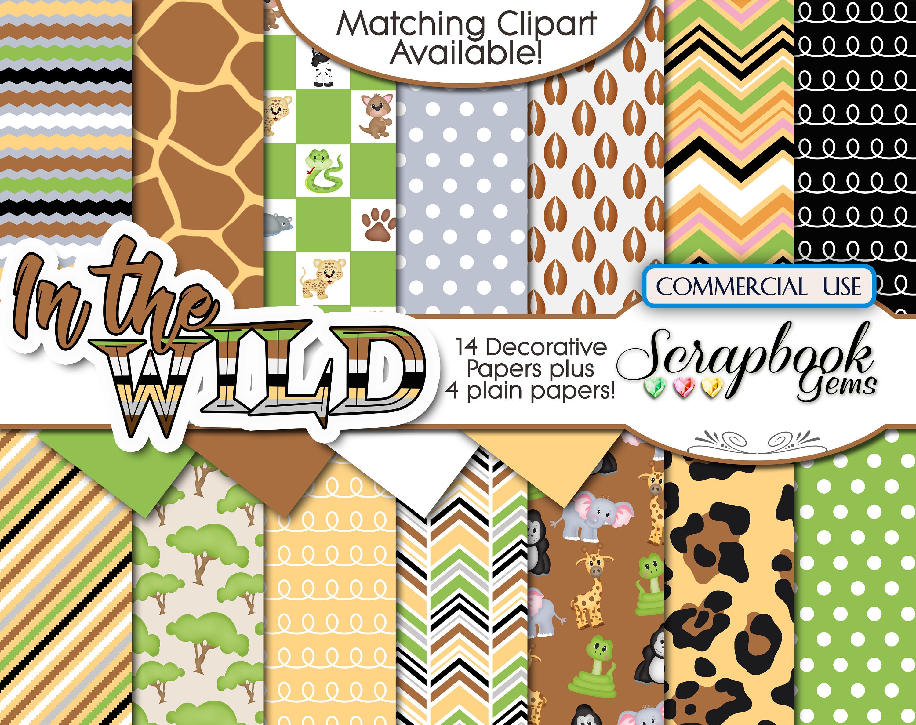 IN THE WILD Clipart &amp; Papers Kit 26 Png Clipart Files 18 - Etsy Canada