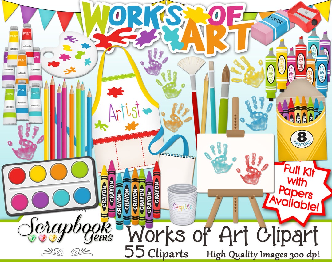 200 Art Supplies Clipart and Patterns, Art Clipart, Painting Clipart,  Crayons, Markers, Color Pencils, Art Party, School Supplies, PNG 
