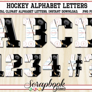 Sports Hockey Letters & Numbers Clipart, 42 High Quality PNG files, Instant Download Digital Clip Art sports alphabet