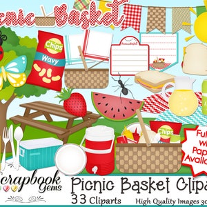 PICKNICK KORB Clipart, 33 png Clipart Dateien Instant Download Wassermelonen Erdbeer Ketchup senf kühler Sandwich Soda Cola Marienkäfer Ant