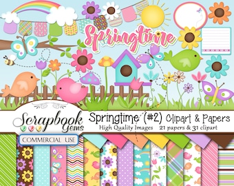 SPRINGTIME #2 Clipart & Papers Kit, 31 png Clipart files, 21 jpeg Paper files, Instant Download spring easter ladybuy garden yard butterfly