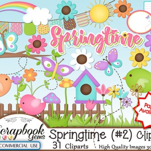 SPRINGTIME 2 Clipart & Papers Kit, 31 png Clipart files, 21 jpeg Paper files, Instant Download spring easter ladybuy garden yard butterfly image 3