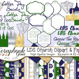 LDS CHURCH Clipart and Papers Kit, 27 png Clip arts, 25 jpeg Papers Instant Download ctr choose the right church of jesus christ of latter