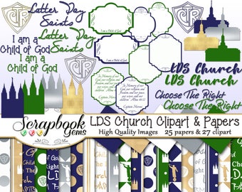 LDS CHURCH Clipart and Papers Kit, 27 png Clip arts, 25 jpeg Papers Instant Download ctr choose the right church of jesus christ of latter