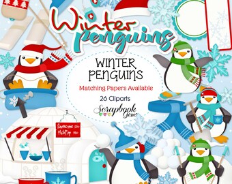 WINTER PINGUINE Clipart, 26 Png Clipart Dateien Sofortiger Download Iglu Ski fahren Schlittschuhe Schlitten Kakao Schneeball Schneeflocke Winter Schneeballgestöber