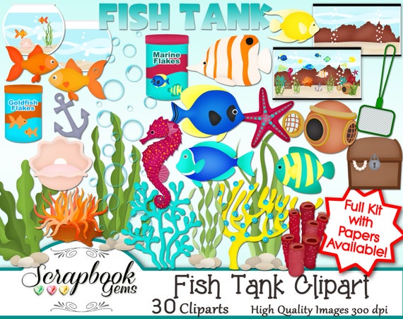 FISH TANK Clipart 30 Png Clipart Files Instant Download Coral - Etsy