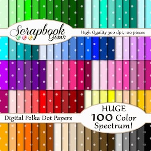 100 Polka Dots Digital Paper, 100 Pieces, 12&quot; x 12&quot;, 300 dpi High Quality JPEG files, Instant Download