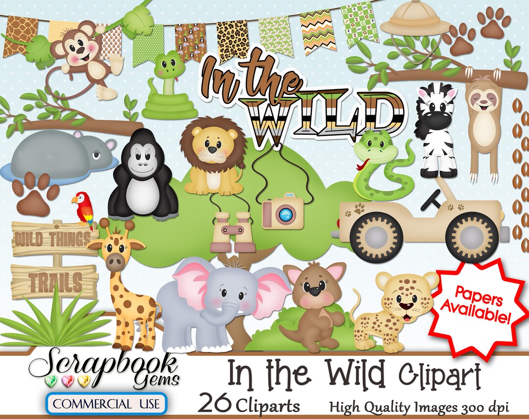IN THE WILD Clipart, 26 Png Clipart Files, Instant Download, Zoo ...