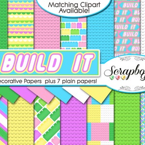 CONSTRUIR PAPELES digitales, 21 piezas, 12 "x 12", JPEGs de alta calidad, Descarga instantánea bloques de construcción ladrillos juguetes juegos de juguetes niños juegan niñas
