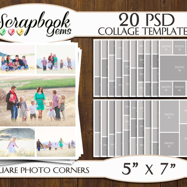 TWENTY (20) 5" x 7" Digital Photo Collages / Storyboard Templates, PSD Format, Photo Scrapbook Template Collage