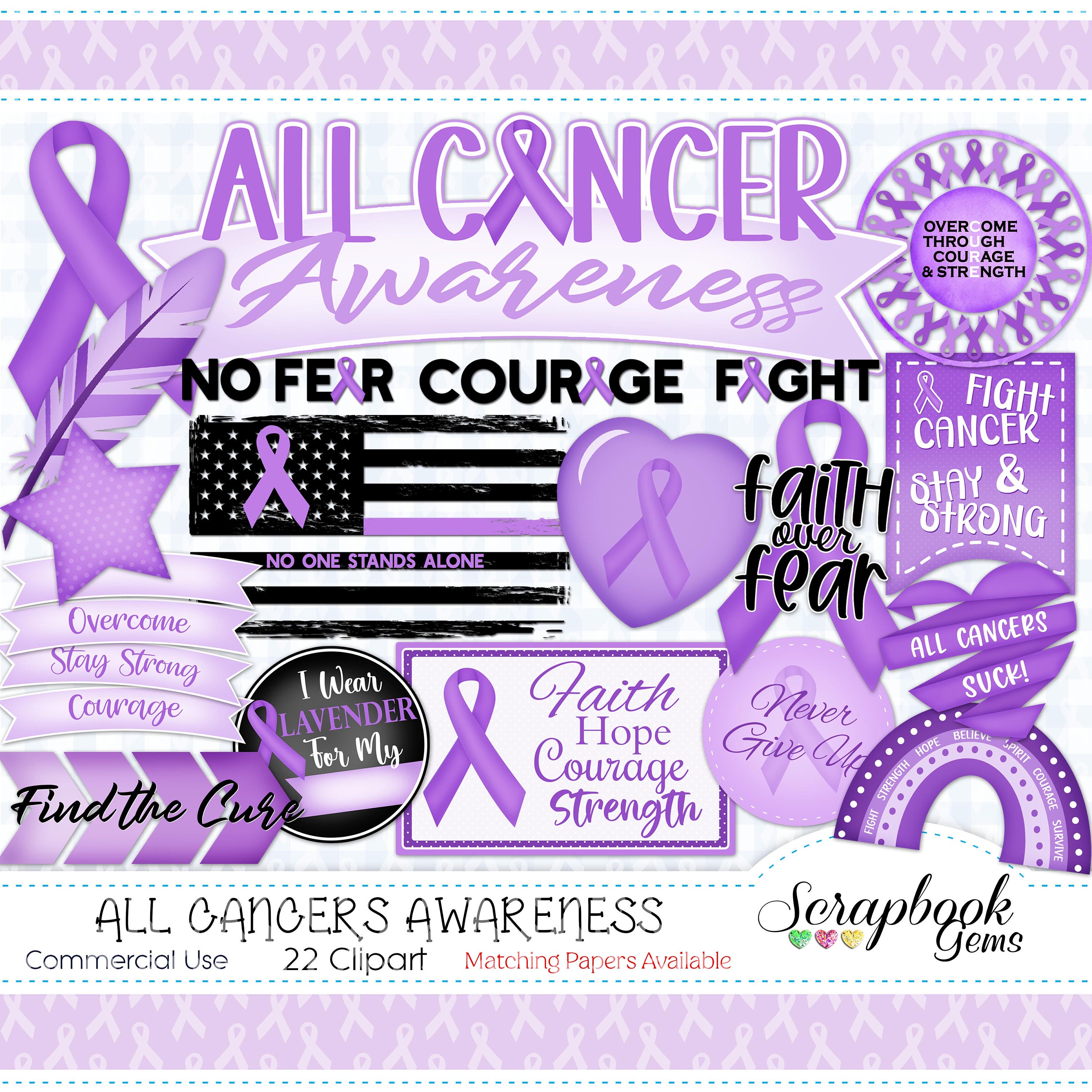 ALL CANCER Awareness Clipart & Papers Kit, 22 Png Clipart Files, 14 ...