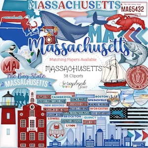 MASSACHUSETTS STATE Clipart, 58 png Dateien, Instant Download, Buckelwal, Striped Pass, Segelboot, Leuchtturm, Boston, Möwe
