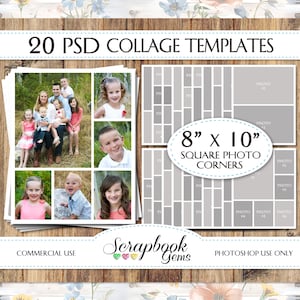 TWENTY (20) 8&quot; x 10&quot; Digital Photo Collages / Storyboard Templates, PSD Format, Photo Scrapbook Template Collage