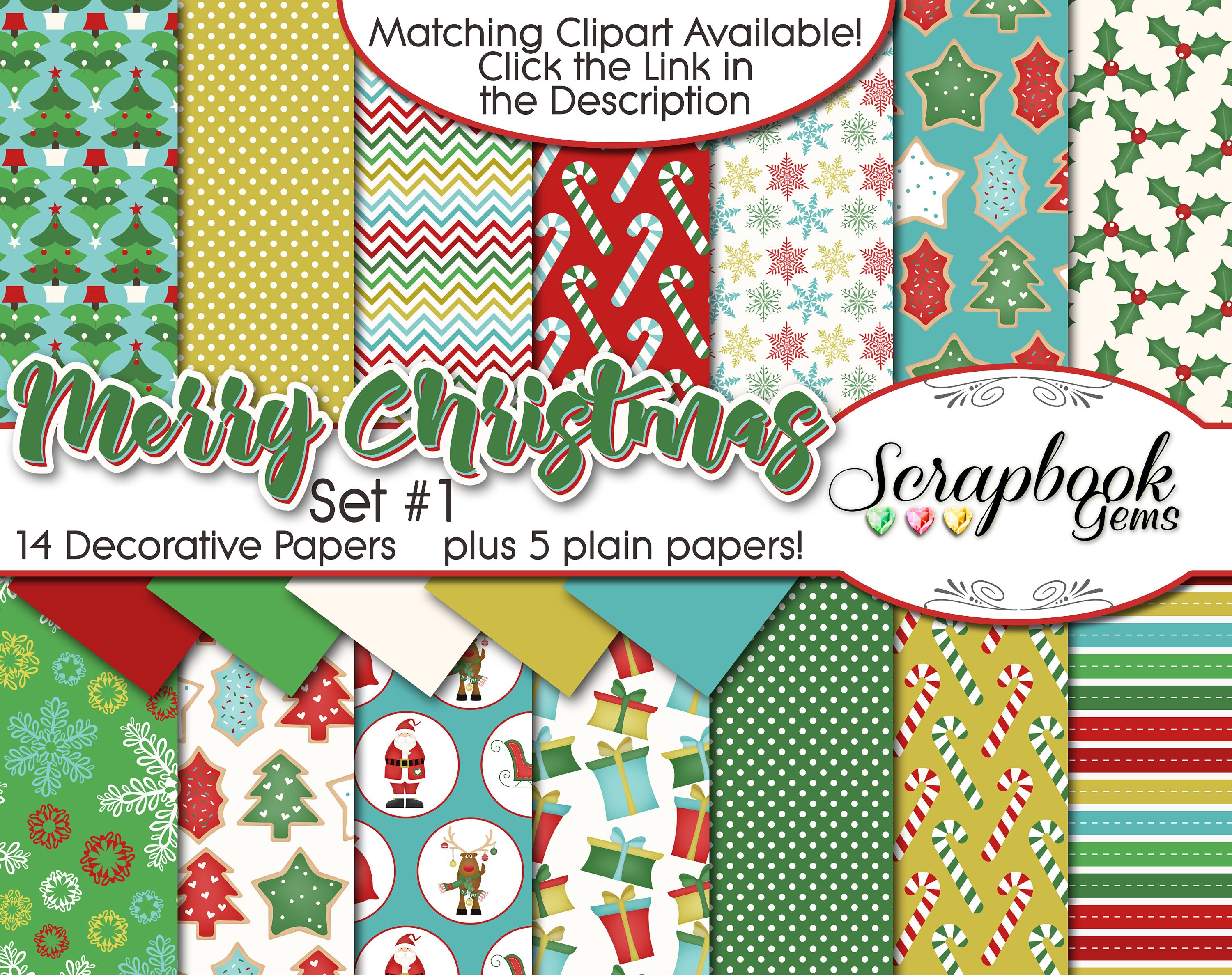 MERRY CHRISTMAS SET 1 Digital Papers 19 Pieces 12 x | Etsy