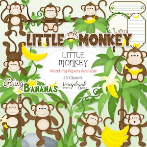 KLEINER AFFE Clipart, 25 png Clip Dateien, Instant Download Tiere Zoo Baby Shower junge Kinder Bananen Bananen Bäume Dschungel Affen Gorilla
