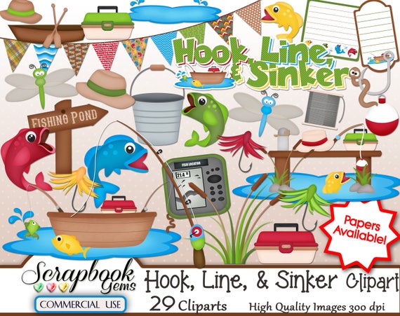 Hook, Line, & Sinker FISHING Clipart, 29 Png Clipart Files, Instant  Download Fishing Rod Reel Fish Trout Bass Catfish Nature Pond Dragonfly -   Canada