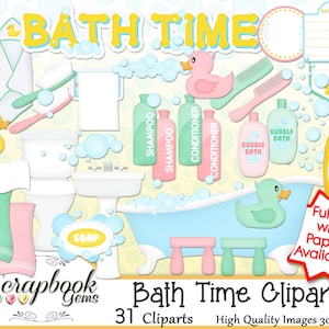BATH TIME Clipart, 31 png Clipart files Instant Download bolle di sapone bagno acqua vasca shampoo gomma duckie pettine spazzola asciugamano vasca da bagno