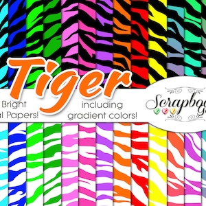 TIGER BRIGHT Digital Papers, 49 Pieces, Including Gradient Ombre Papers! 12" x 12" High Quality digiscrap patterns Commercial Use Scrapbook