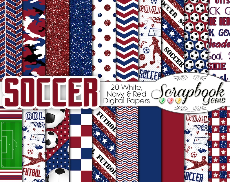 FOTBOLL Digitala Fotbollspapper Röda, vita och blå 20 stycken, 30 x 30 cm, JPEG-filer av hög kvalitet Direktnedladdning Kommersiella Madrid Barcelona bild 1