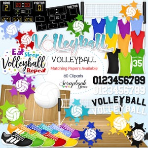 VOLEIBOL Clipart, 60 png Arquivos de clipart Download instantâneo bola esportiva net placar quadra jersey números estrelas menina feminino ensino médio