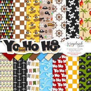YO HO HO digitaal papier, 21 stuks, 12 x 12 inch, jpeg-bestanden van hoge kwaliteit, instant download olifant, jungle, safari, dierentuin, slang, gorilla, jaguar