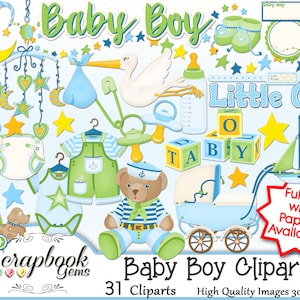 BABY BOY Clipart, 31 png Clipart file Instant Download passeggino blocchi pannolino sonaglio bottiglia neonato binky ciuccio luna stelle cicogna stivaletti