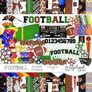 FUßBALL Clipart und Papiere Kit, 78 png Clip Arts, 25 jpeg Papiere Sofortiger Download